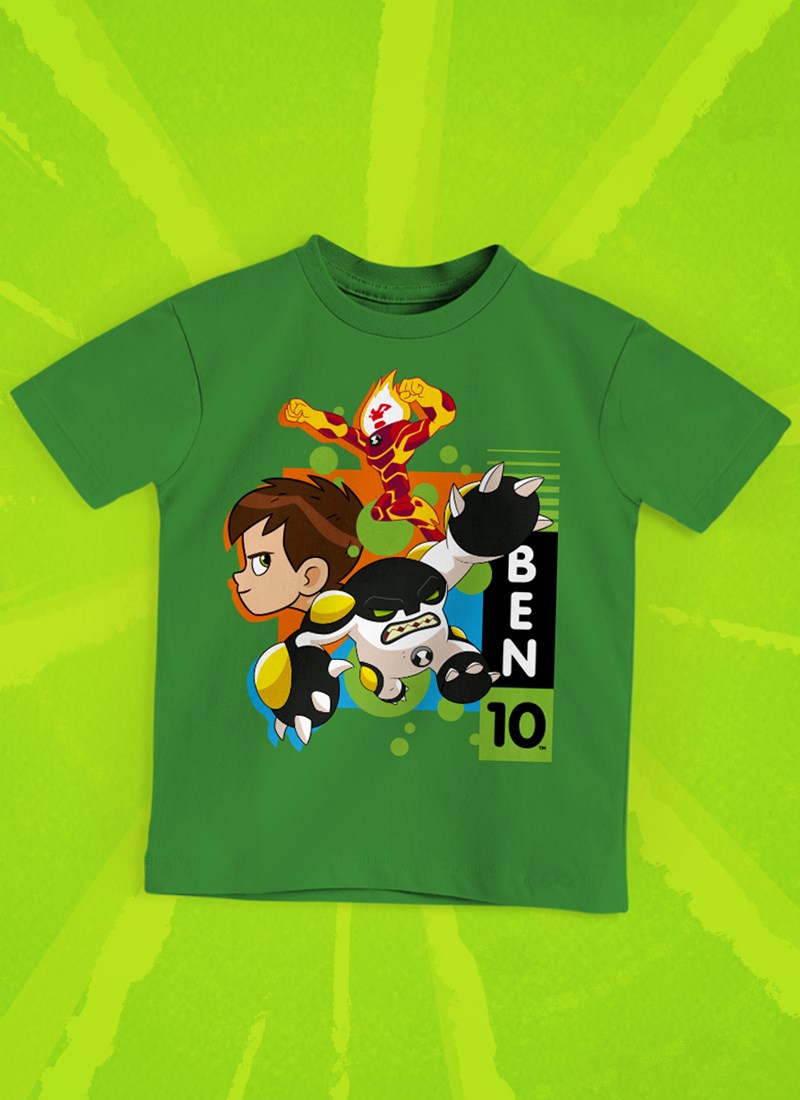 Camiseta Infantil Ben 10 Chama e Bala de Canhão