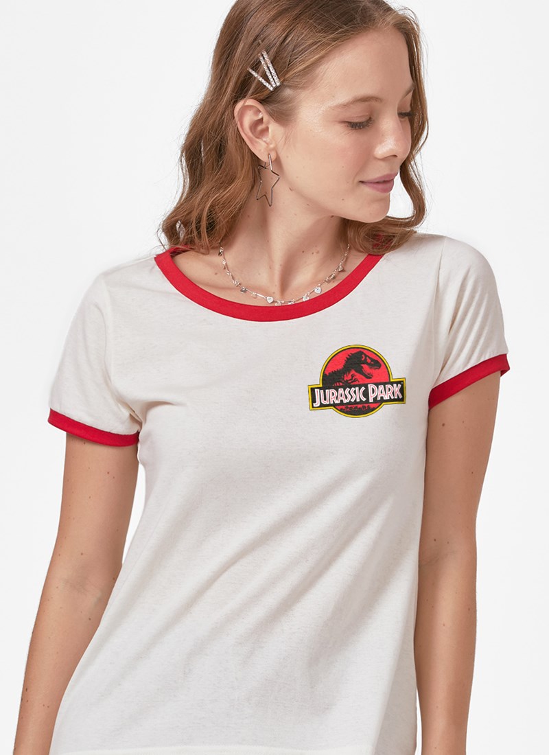 Camiseta Ringer Jurassic Park Logo Mini
