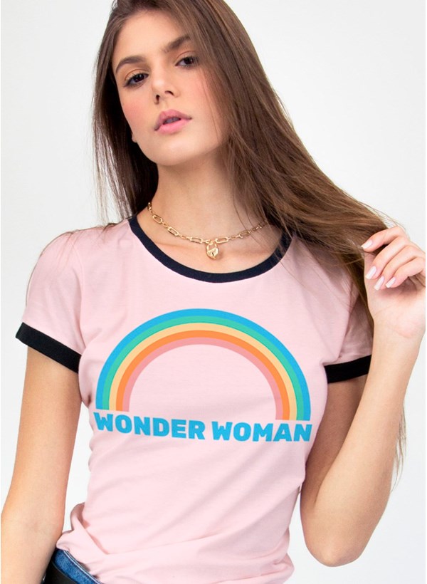 Camiseta Ringer Mulher Maravilha Rainbow